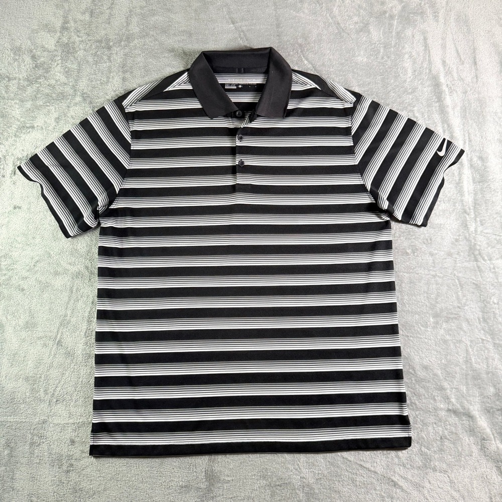 Nike Dri Fit Golf Polo Shirt Black White Stripe Short Sleeve Mens L - Picture 2 of 10